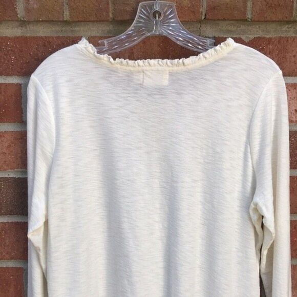 Nation LTD Long Sleeve Off White Ruffle Neck T-Shirt sz Large - Picture 4 of 11